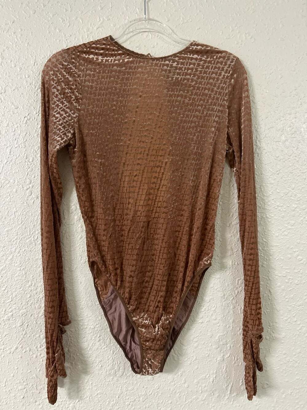 SKIMS Burnout Velvet Logo Gloved Long Sleeve Bodysuit